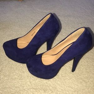 Blue Faux Suede Platform Heels